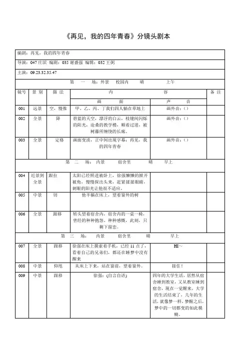 再见,我的四年青春。分镜头脚本