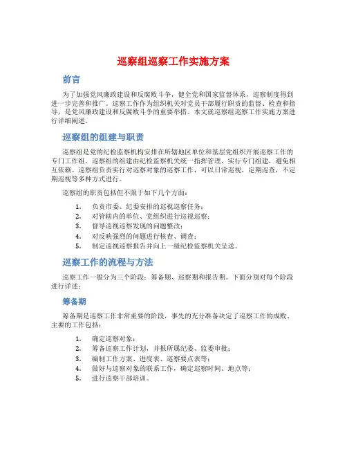 巡察组巡察工作实施方案
