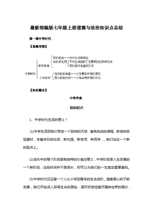 最新部编版七年级上册道德与法治知识点总结