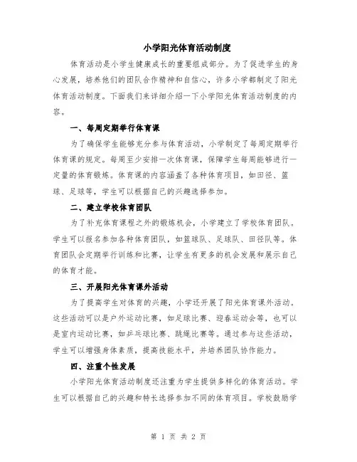 小学阳光体育活动制度