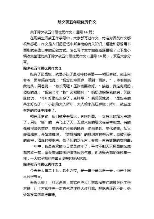 关于除夕夜五年级优秀作文（通用14篇）