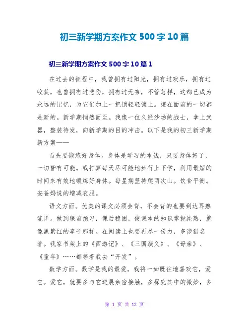 初三新学期计划作文500字10篇