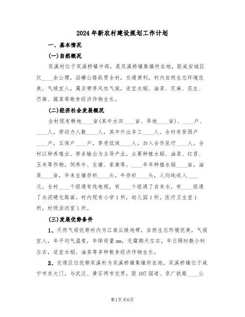 2024年新农村建设规划工作计划(二篇)
