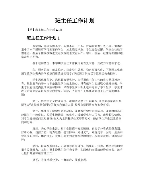 班主任工作计划