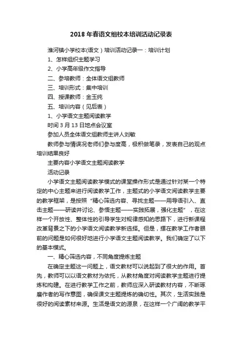 2018年春语文组校本培训活动记录表