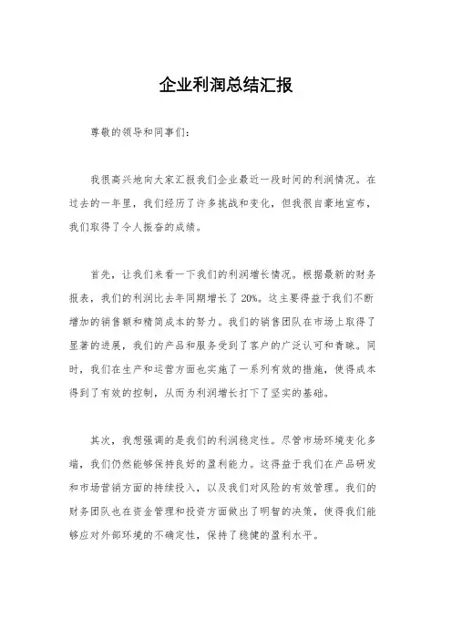 企业利润总结汇报