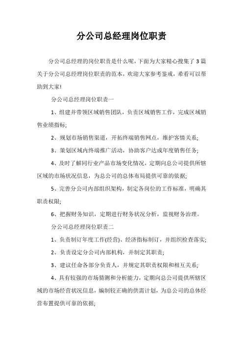 分公司总经理岗位职责