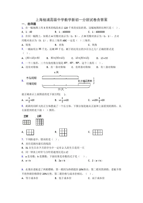 上海杨浦高级中学数学新初一分班试卷含答案