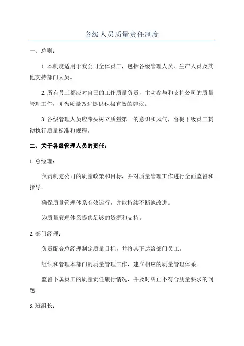各级人员质量责任制度
