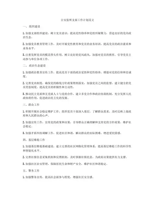 公安监所支部工作计划范文