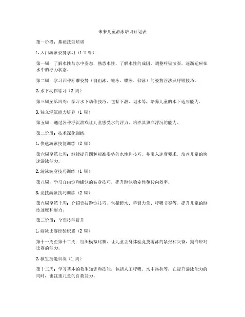 未来儿童游泳培训计划表