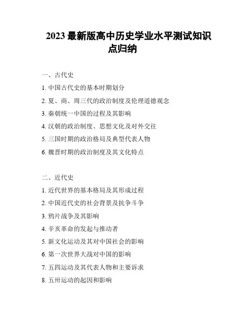 2023最新版高中历史学业水平测试知识点归纳