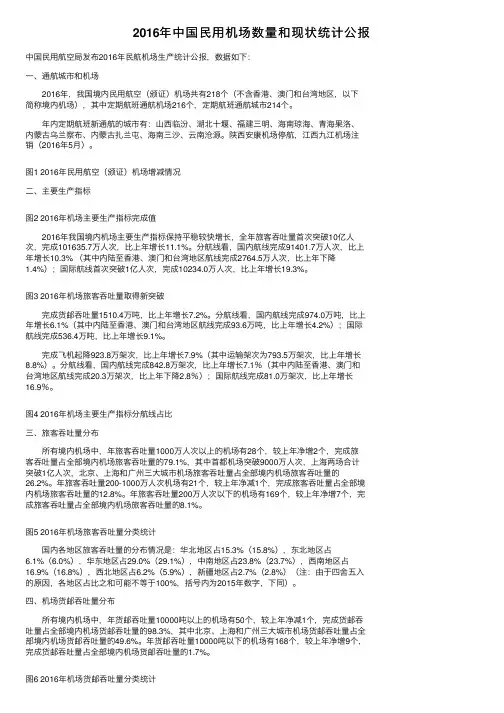 2016年中国民用机场数量和现状统计公报