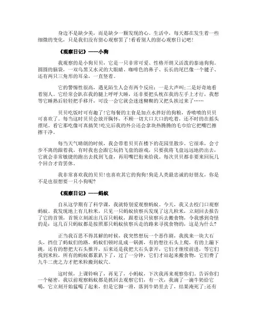三年级观察日记400字4篇
