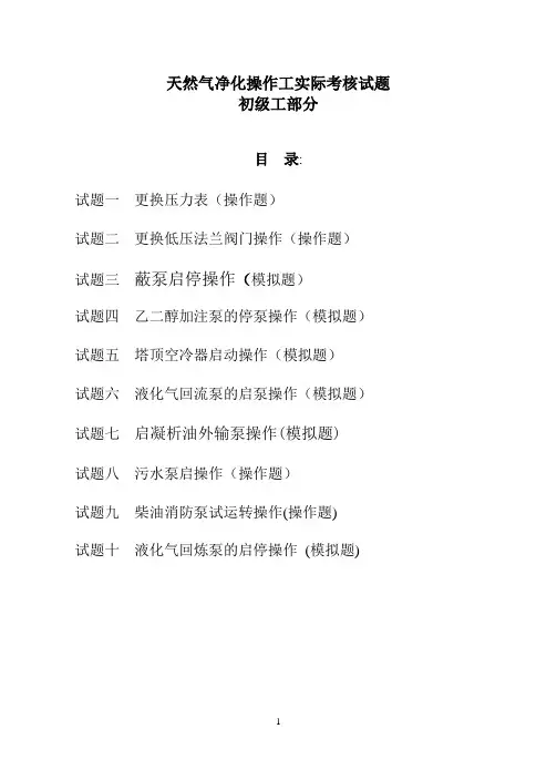 天然气净化操作工操作题(初级工部分)