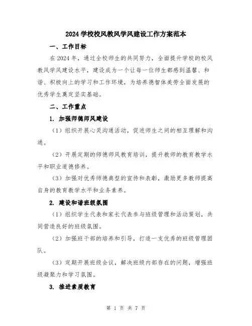 2024学校校风教风学风建设工作方案范本