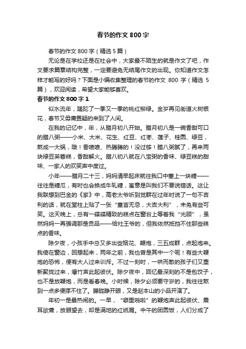 春节的作文800字（精选5篇）