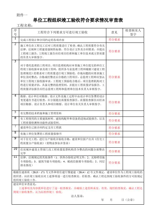 建筑工程竣工验收表格