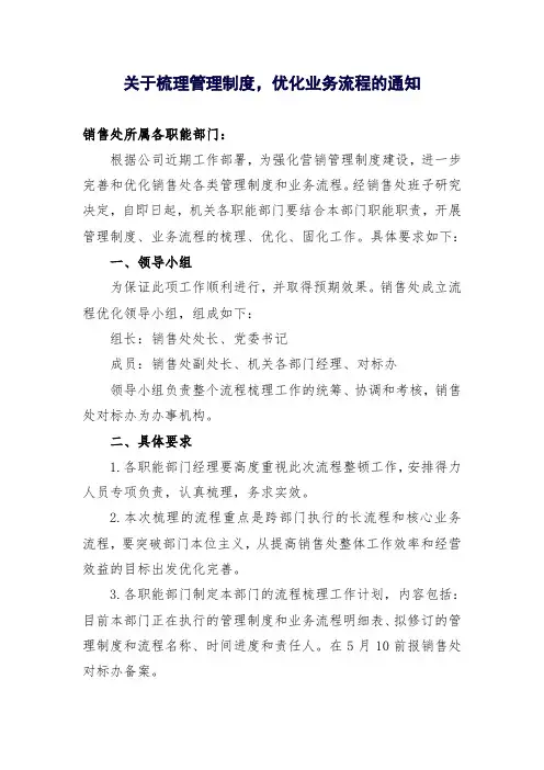 关于梳理管理制度,优化业务流程的通知