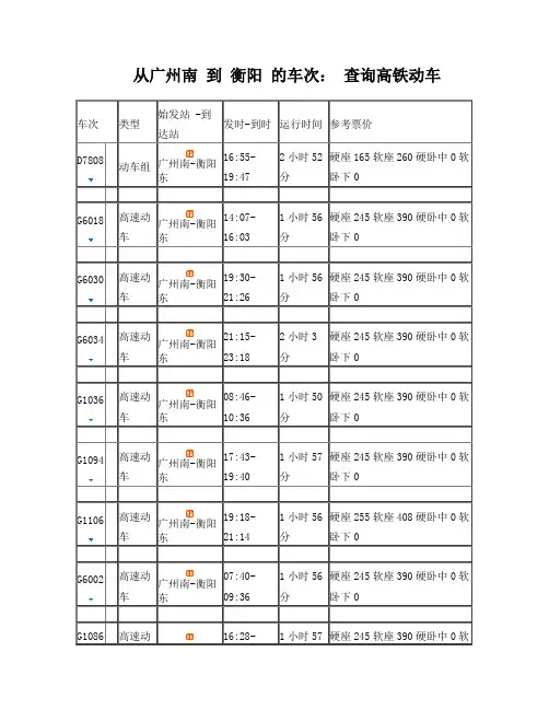 从广州南到衡阳的车次