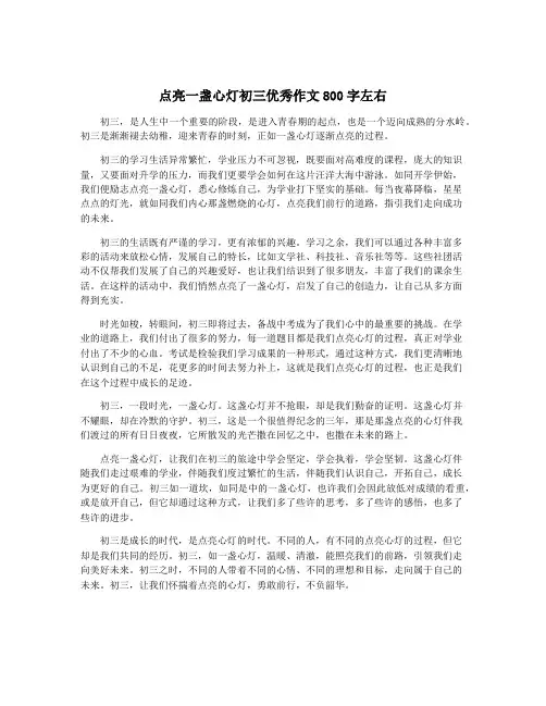点亮一盏心灯初三优秀作文800字左右