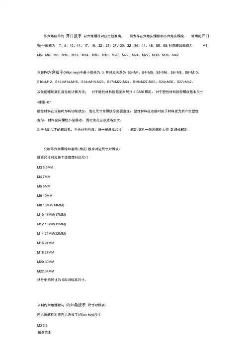 关于螺丝尺寸对应多大扳手