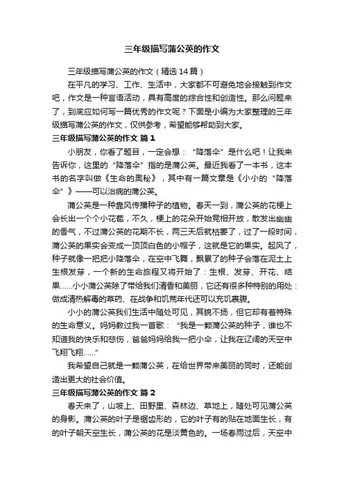 三年级描写蒲公英的作文（精选14篇）