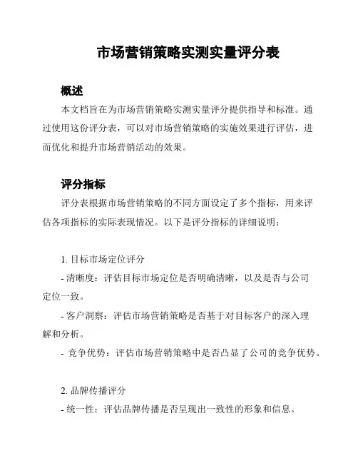 市场营销策略实测实量评分表