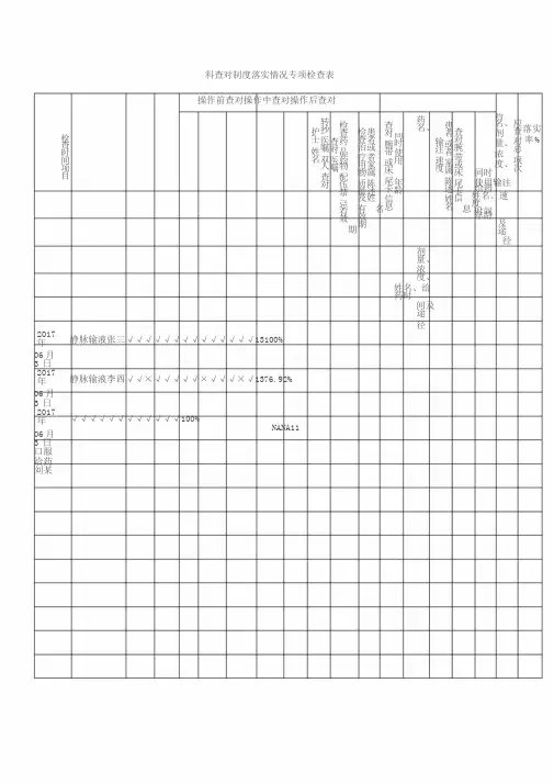 护理查对制度落实情况专项检查表