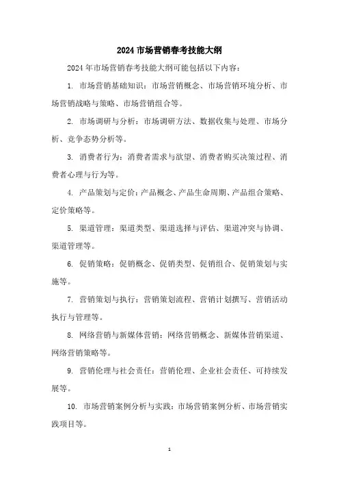 2024市场营销春考技能大纲