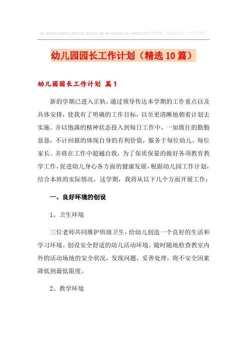 幼儿园园长工作计划(精选10篇)