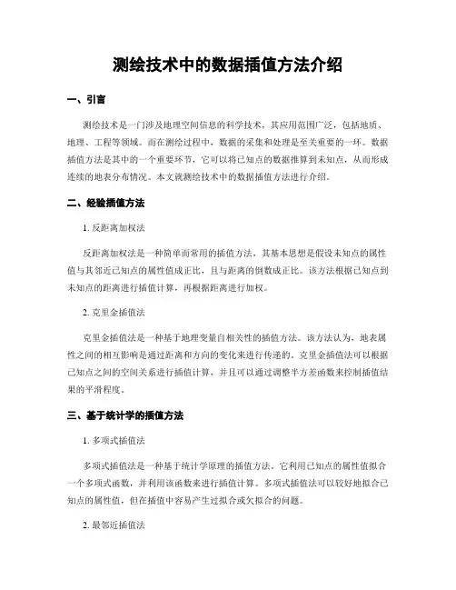 测绘技术中的数据插值方法介绍