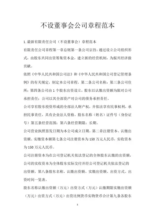 不设董事会公司章程范本