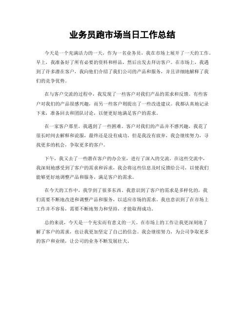 业务员跑市场当日工作总结