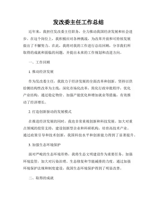 发改委主任工作总结
