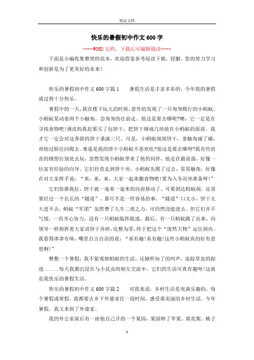 快乐的暑假初中作文600字