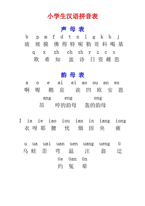 小学生汉语拼音表