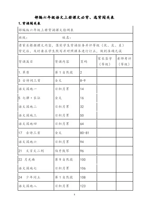 部编六年级语文上册课文必背