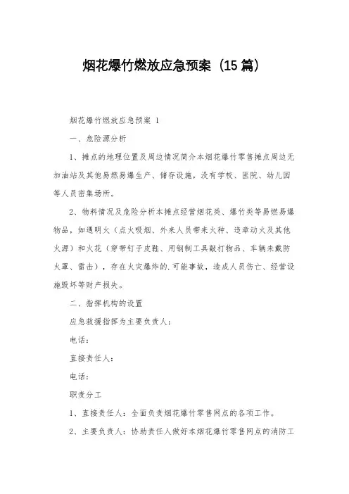 烟花爆竹燃放应急预案(15篇)