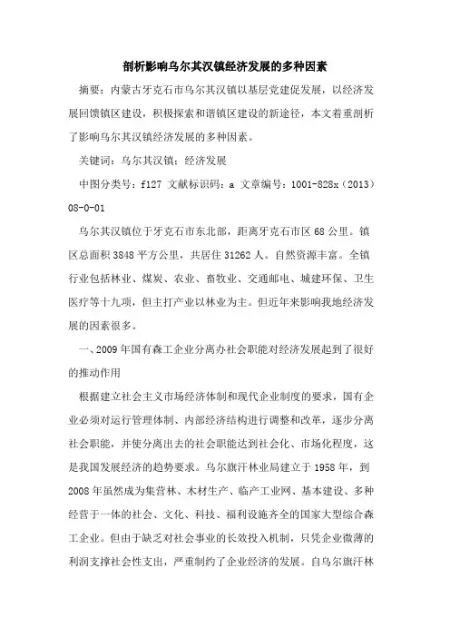 剖析影响乌尔其汉镇经济发展的多种因素