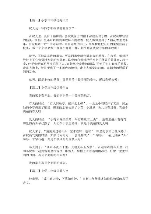 最新小学三年级优秀作文8篇(精选)