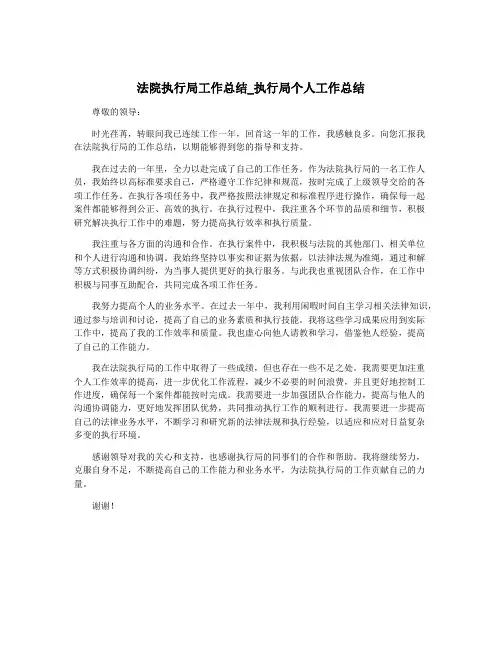 法院执行局工作总结_执行局个人工作总结