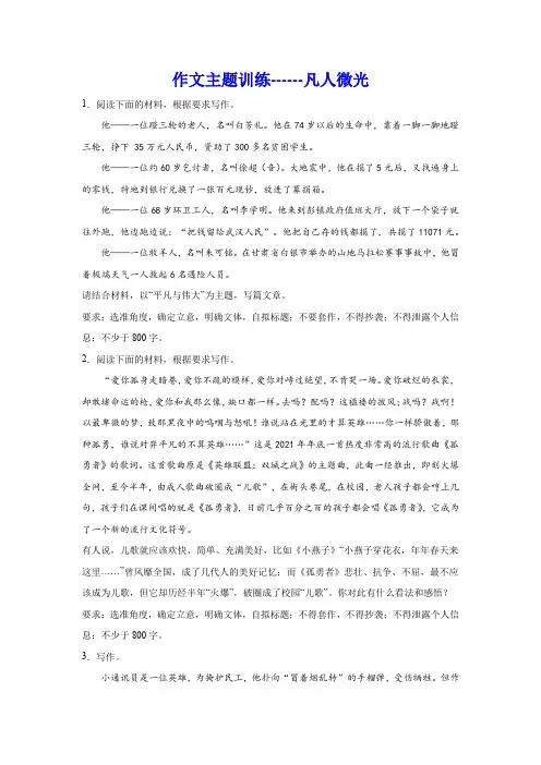 2024届高考作文主题训练：凡人微光(含解析 )