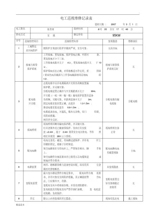 电工巡视维修记录表