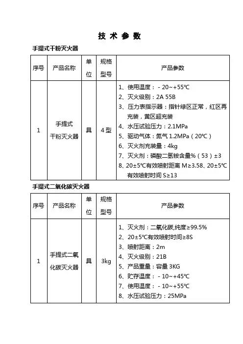 灭火器技 术 参 数