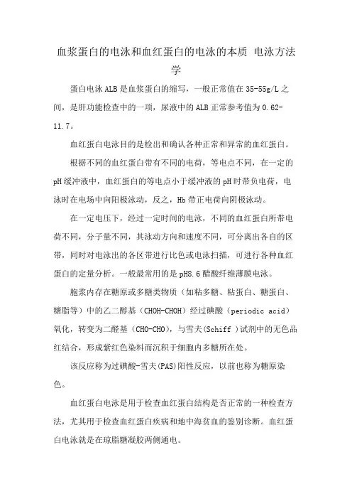 血浆蛋白的电泳和血红蛋白的电泳的本质 电泳方法学