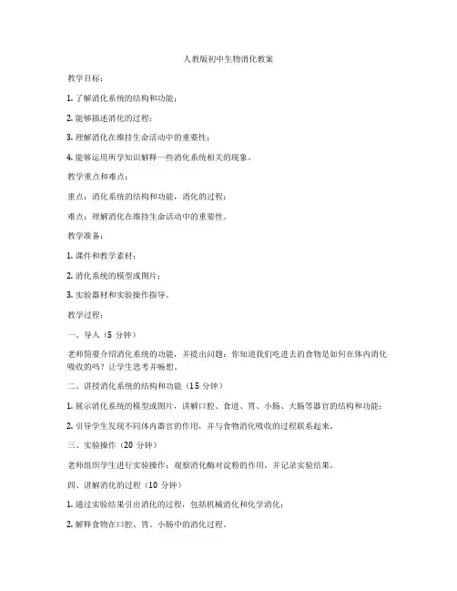 人教版初中生物消化教案