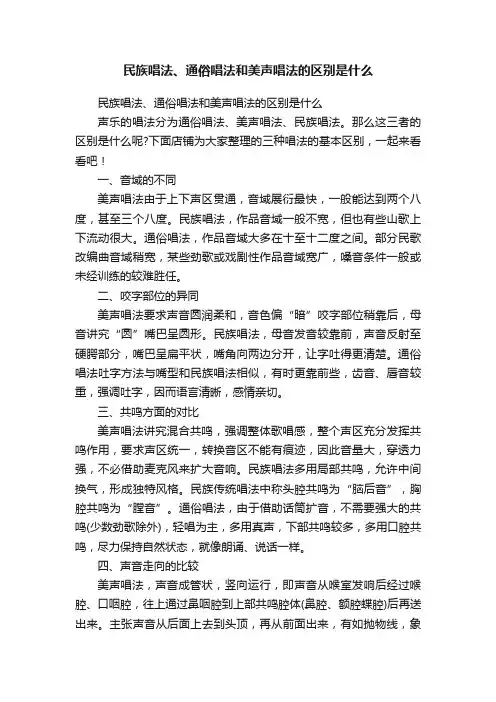 民族唱法、通俗唱法和美声唱法的区别是什么