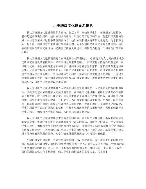 小学班级文化建设之我见