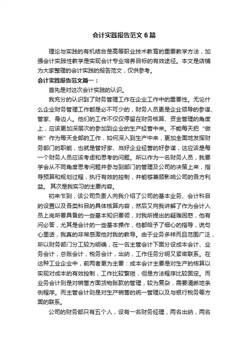 会计实践报告范文6篇